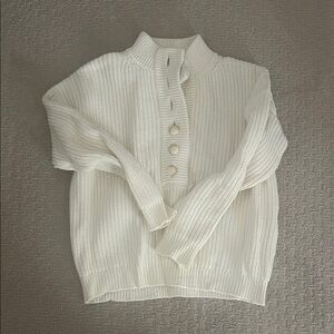 White Sezane sweater with 1/4 button up